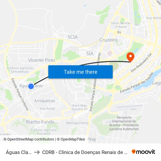 Águas Claras to CDRB - Clinica de Doenças Renais de Brasília map