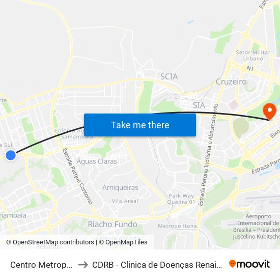 Centro Metropolitano to CDRB - Clinica de Doenças Renais de Brasília map