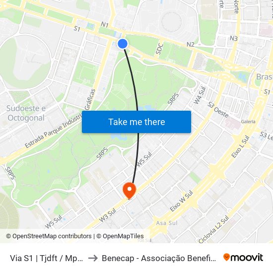 Via S1 | TJDFT / MPDFT / Palácio do Buriti to Benecap - Associação Beneficente da Capital Federal do Brasil map