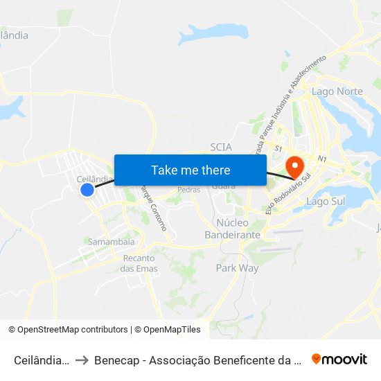 Ceilândia Centro to Benecap - Associação Beneficente da Capital Federal do Brasil map