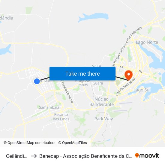 Ceilândia Norte to Benecap - Associação Beneficente da Capital Federal do Brasil map