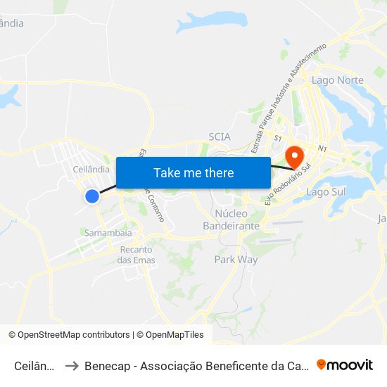 Ceilândia Sul to Benecap - Associação Beneficente da Capital Federal do Brasil map