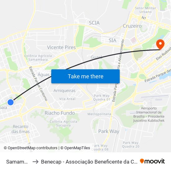 Samambaia Sul to Benecap - Associação Beneficente da Capital Federal do Brasil map