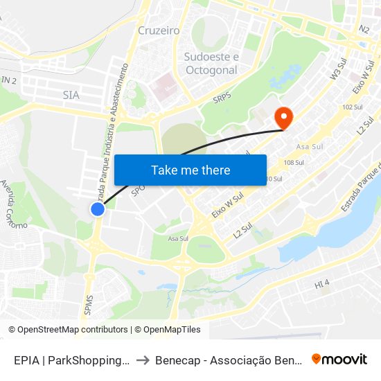 EPIA | ParkShopping / Carrefour (SEMIURBANO) to Benecap - Associação Beneficente da Capital Federal do Brasil map