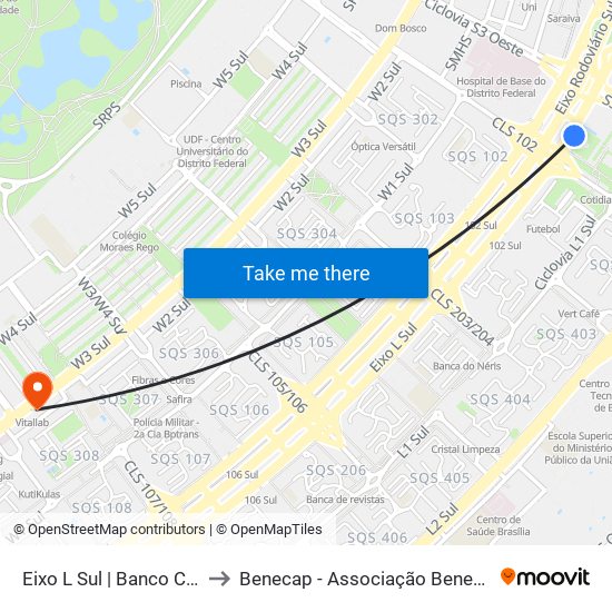 Eixo L Sul | Banco Central / Hospital de Base to Benecap - Associação Beneficente da Capital Federal do Brasil map