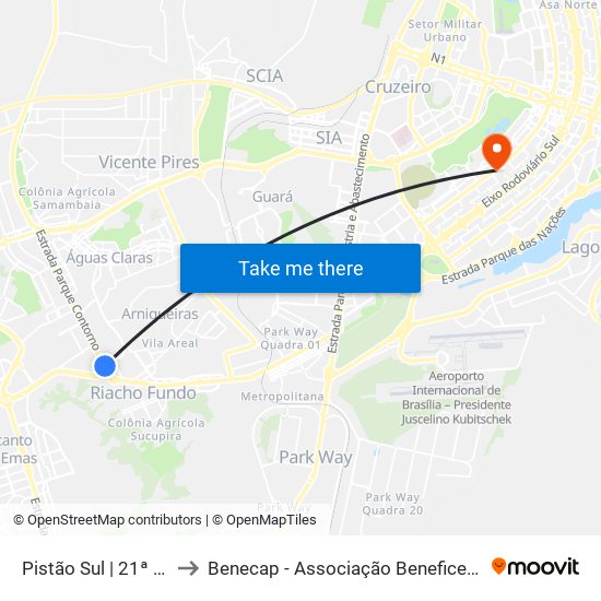 Pistão Sul | Qs 9 (21ª Dp / Café Do Sítio) to Benecap - Associação Beneficente da Capital Federal do Brasil map