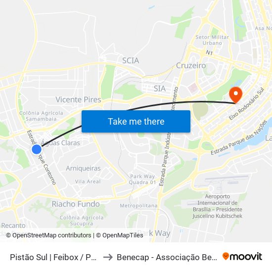 Pistão Sul | Feibox / Patio Capital / Assaí / Leroy Merlin to Benecap - Associação Beneficente da Capital Federal do Brasil map