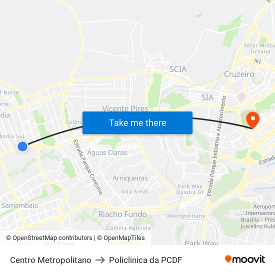 Centro Metropolitano to Policlinica da PCDF map