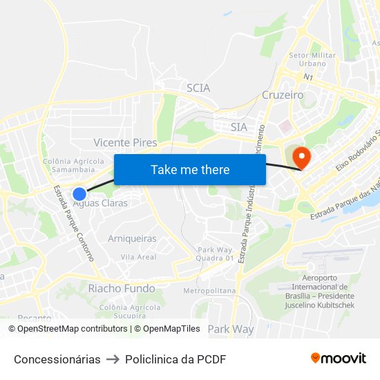 Concessionárias to Policlinica da PCDF map