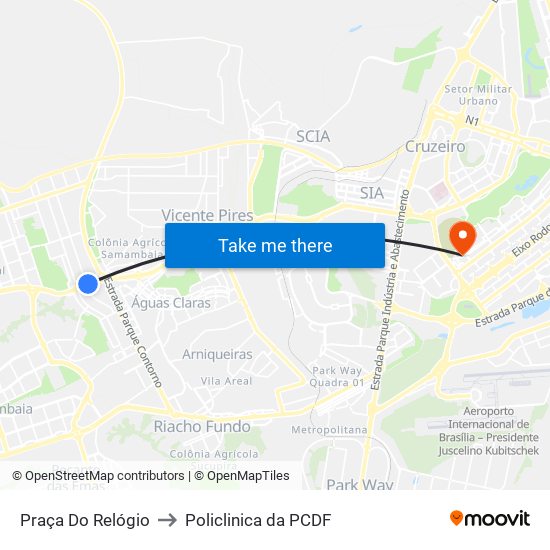 Praça Do Relógio to Policlinica da PCDF map