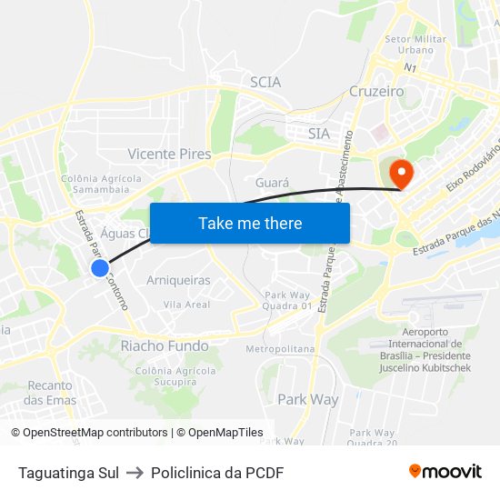 Taguatinga Sul to Policlinica da PCDF map
