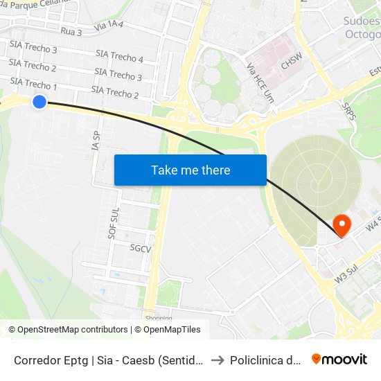 Corredor Eptg | Sia - Caesb (Sentido Taguatinga) to Policlinica da PCDF map