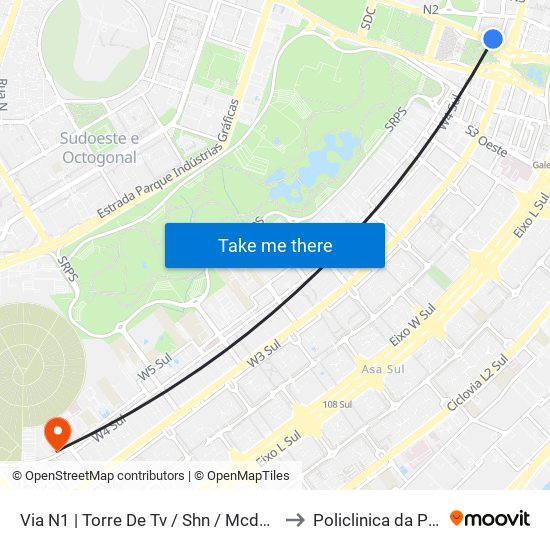 Via N1 | Torre de TV / SHN / McDonald's to Policlinica da PCDF map