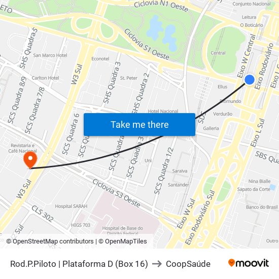 Rod.P.Piloto | Plataforma D (Box 16) to CoopSaúde map