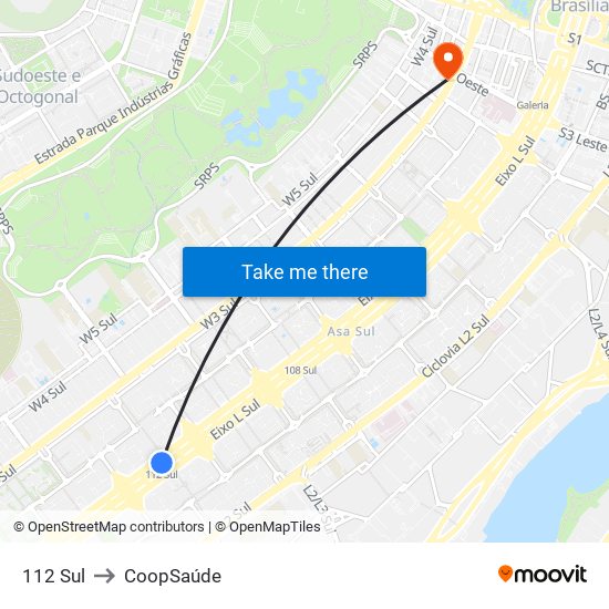 112 Sul to CoopSaúde map