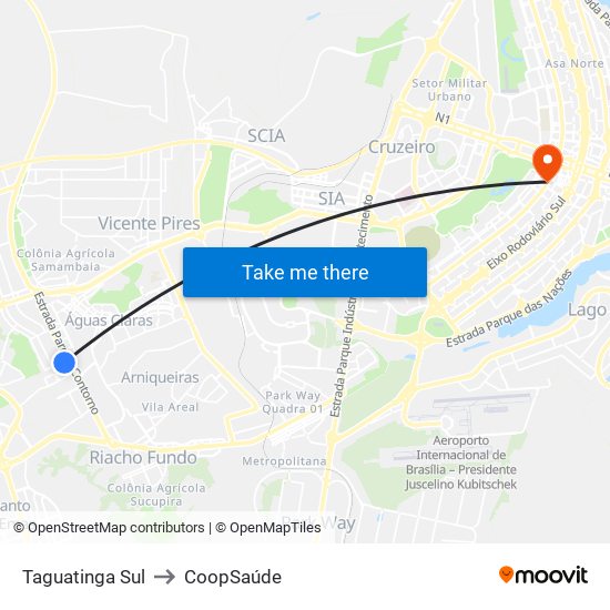 Taguatinga Sul to CoopSaúde map