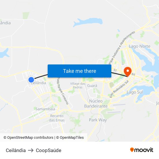 Ceilândia to CoopSaúde map