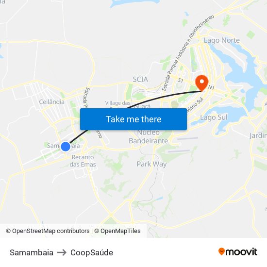 Samambaia to CoopSaúde map