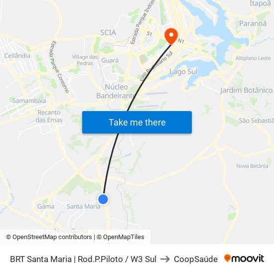 BRT Santa Maria | Rod.P.Piloto / W3 Sul to CoopSaúde map