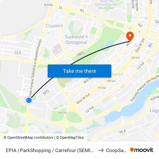 EPIA | ParkShopping / Carrefour (SEMIURBANO) to CoopSaúde map