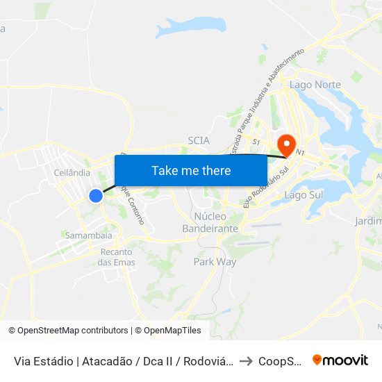 Via Estádio | Atacadão / Dca II / Rodoviária / Estádio to CoopSaúde map