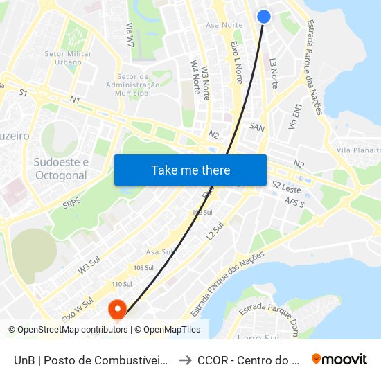 UnB | Posto de Combustíveis / Subway to CCOR - Centro do Coração map