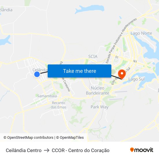 Ceilândia Centro to CCOR - Centro do Coração map