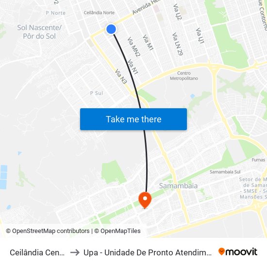 Ceilândia Centro to Upa - Unidade De Pronto Atendimento map