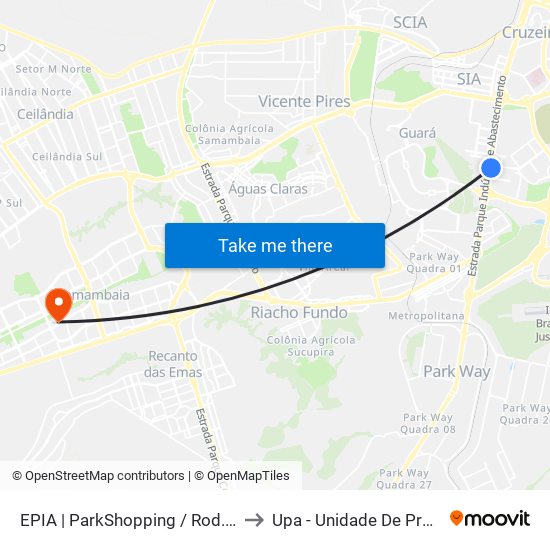 EPIA | ParkShopping / Rod. Interestadual / Assaí to Upa - Unidade De Pronto Atendimento map