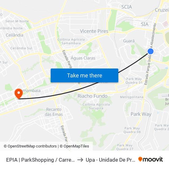 EPIA | ParkShopping / Carrefour / Rod. Interestadual to Upa - Unidade De Pronto Atendimento map