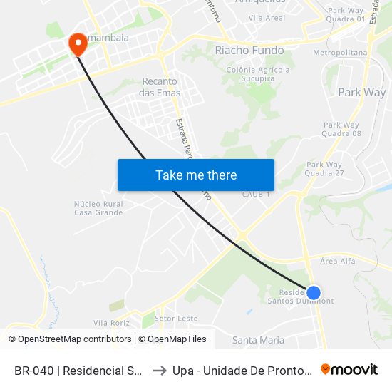 BR-040 | Residencial Santos Dumon to Upa - Unidade De Pronto Atendimento map