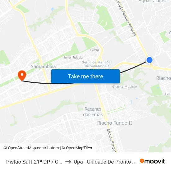 Pistão Sul | 21ª DP / Café do Sítio to Upa - Unidade De Pronto Atendimento map
