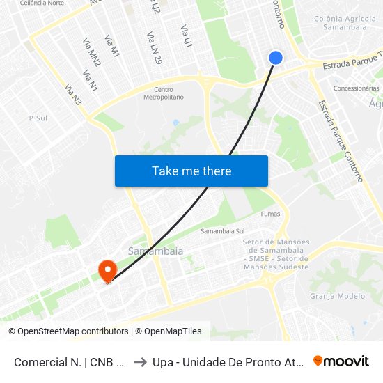 Comercial Norte | Cnb 3 (Inss) to Upa - Unidade De Pronto Atendimento map
