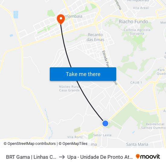 BRT Gama | Linhas Circulares to Upa - Unidade De Pronto Atendimento map