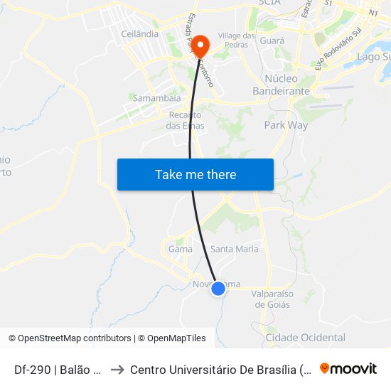 Df-290 | Balão Do Novo Gama to Centro Universitário De Brasília (Ceub) - Campus Taguatinga map