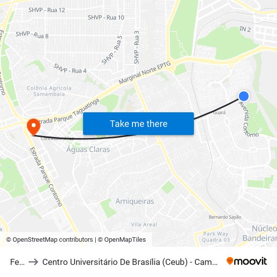 Feira to Centro Universitário De Brasília (Ceub) - Campus Taguatinga map