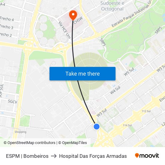 ESPM | Bombeiros to Hospital Das Forças Armadas map