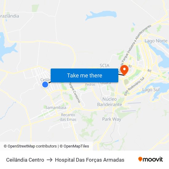 Ceilândia Centro to Hospital Das Forças Armadas map