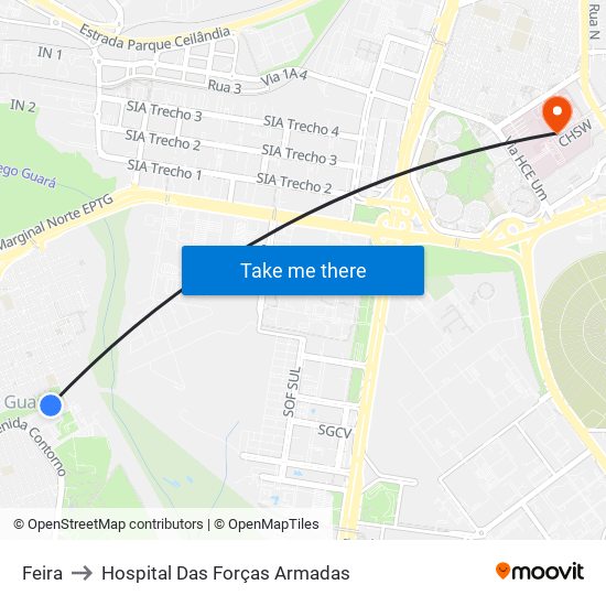 Feira to Hospital Das Forças Armadas map