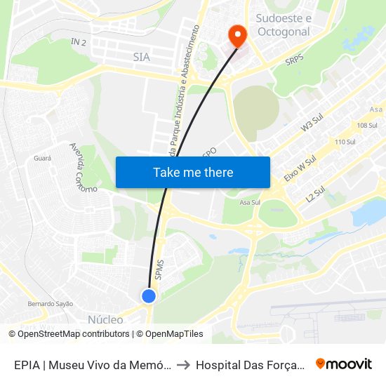 EPIA | Museu Vivo da Memória Candanga to Hospital Das Forças Armadas map