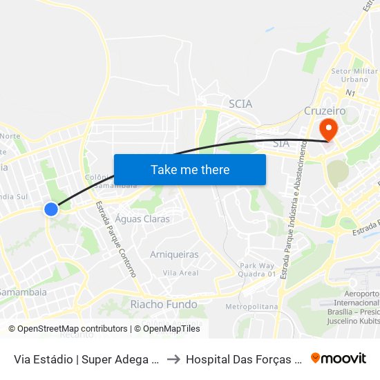 Via Estádio | Super Adega Atacadista to Hospital Das Forças Armadas map