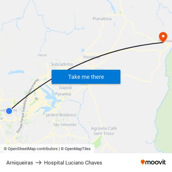 Arniqueiras to Hospital Luciano Chaves map