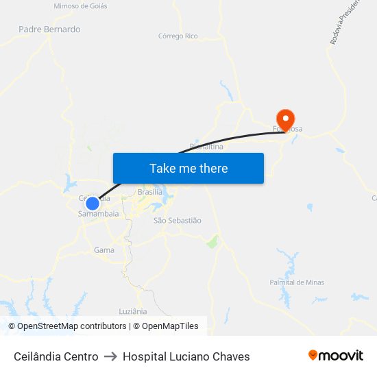 Ceilândia Centro to Hospital Luciano Chaves map