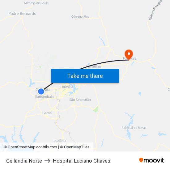 Ceilândia Norte to Hospital Luciano Chaves map