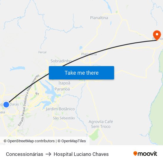 Concessionárias to Hospital Luciano Chaves map