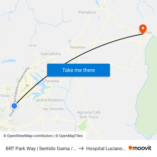 BRT Park Way | Sentido Gama / Santa Maria to Hospital Luciano Chaves map