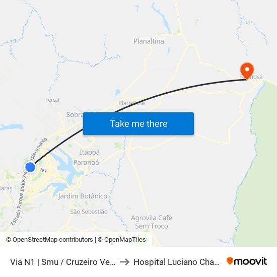 Via N1 | Smu / Cruzeiro Velho to Hospital Luciano Chaves map