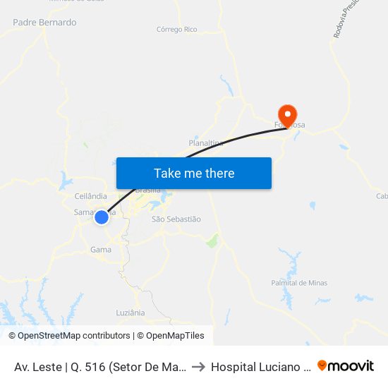 Av. Leste | Q. 516 (Setor De Mansões Q. 5) to Hospital Luciano Chaves map