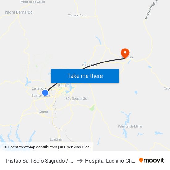 Pistão Sul | Solo Sagrado / Ceub to Hospital Luciano Chaves map