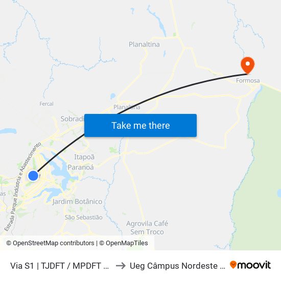 Via S1 | TJDFT / MPDFT / Palácio do Buriti to Ueg Câmpus Nordeste - Sede: Formosa map